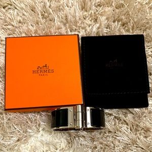 Hermes Wide Hinged Enamel Bracelet in Noir